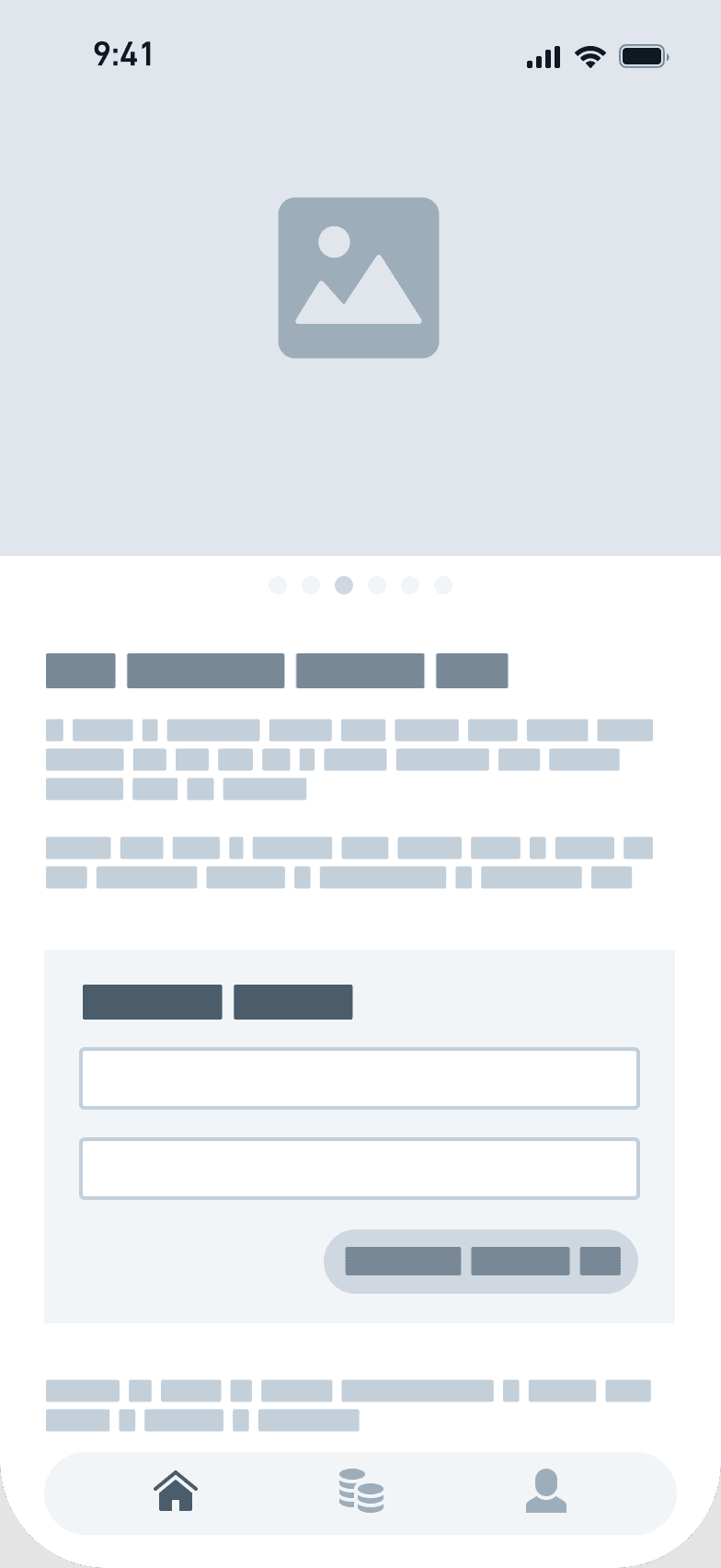 Startseite Wireframe